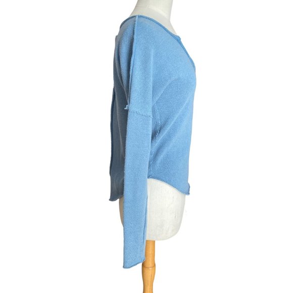 NWT We The Free Come & Get It Sweater Blue Raw Edge Slouchy Lagenlook Grunge-S - Picture 6 of 16